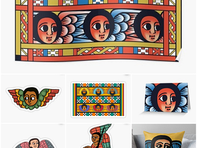 Ethiopian angel art products collection agel art church colourful digital art ethiopia ethiopian face hand drawn head iconic illustration orthodox redbubble religious rockhewn traditional vector wings