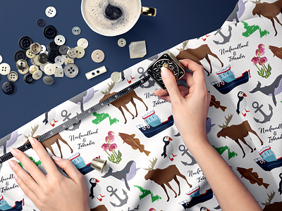 Newfoundland Seamless Pattern branding floral pattern flower illustration moose newfoundland seamless pattern sea