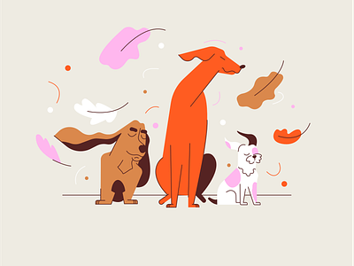 dogs autumn vibes 2d autumn basset hound character dogs flat ill illustration leaf puppies ui vector walk wind windy day wippet