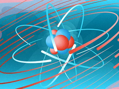 ATOMIC NUCLEUS article atom atomic cover flat illustration nuclear nucleus physics science