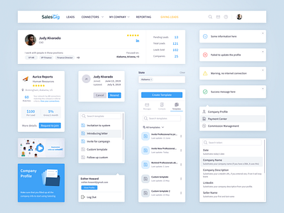 SalesGig components b2b components dropdowns main navigation notification product design sales ui ux