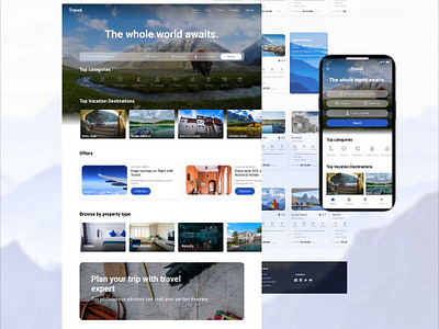 Landing page and mobile app - Travel agency design ui ux