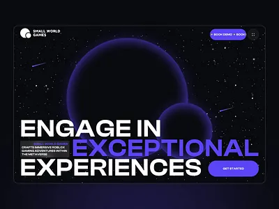 Small World Games Website black blue case study page colorful design futuristic game gamedev lego marketing website minecraft promo website roblox space ui ux web website