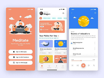 Mobile app - Health & meditation app design illustration ui ux