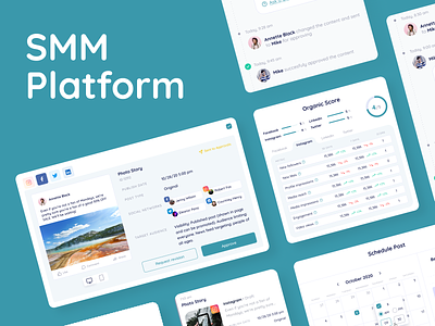 SMM Platform analytics app branding calendar content create dashboard design facebook finance instagram reporting smm social social media ui ux