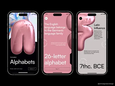 Alphabets Mobile App alphabets ancient ancient app article branding brutalism bubble font dashboard font historic history history app magazine app mobile app mobile app design splash typography