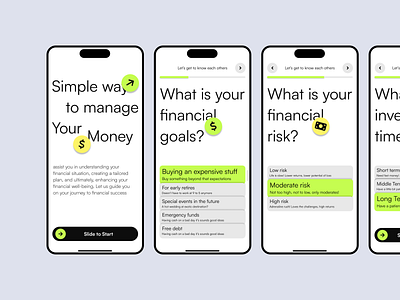 Financial Investment Onboarding Mobile Apps animation apps finance financial financial apps invest investing investor minimalist mobile mobile apps money onboarding product designer trading ui ux