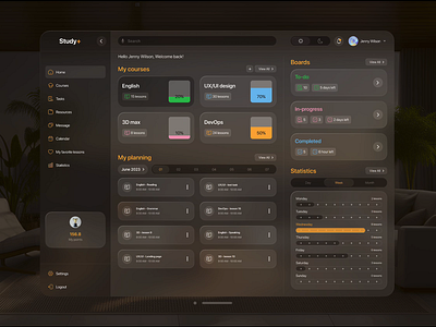 Dashboard for Study+ dashboard design graphic planning product product design statistic study task ui ux vision vision os web