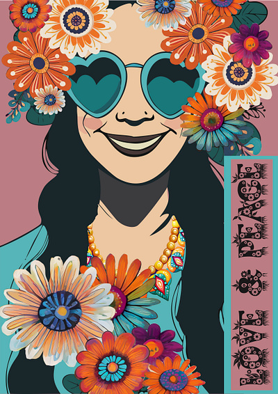 Poster"Hippie girl" graphic design illustration poster