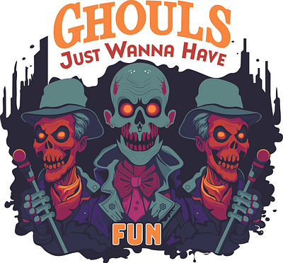 Ghouls Just Wanna Have Fun art artwork design eps fun ghouls halloween haunting illustration print printable skeleton skulls spooky svg trace tracing vector vectorization vectorize