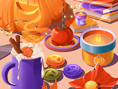 Halloween apple book candles candy halloween leaves leeart lollipops pumpkin tear