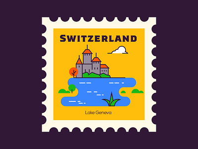 Lake Geneva - Switzerland design flat icon illustration lake geneva line minimal switzerland vector
