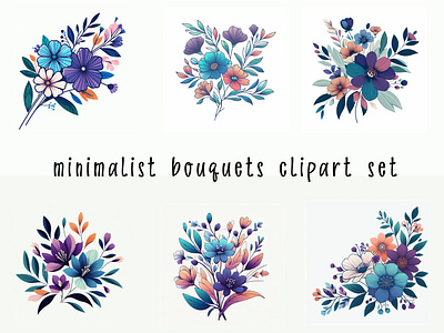Minimalist bouquets clipart set bouquet clipart flowers set