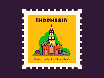 Sacred Monkey Forest Sanctuary -Indonesia design flat icon illustration indonesia line sacred monkey vector
