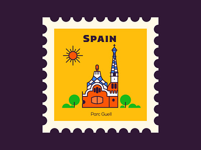 Parc Guell - Spain design flat icon illustration line minimal parc guell spain vector