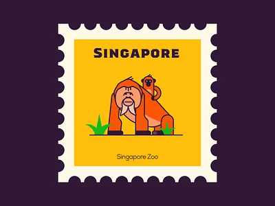 Singapore Zoo design flat icon illustration line minimal monkey singapore vector zoo