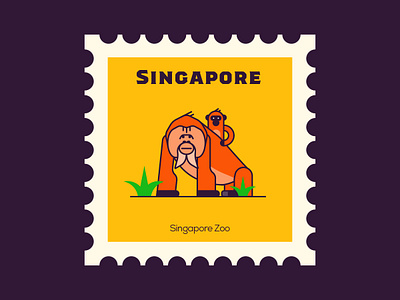 Singapore Zoo design flat icon illustration line minimal monkey singapore vector zoo