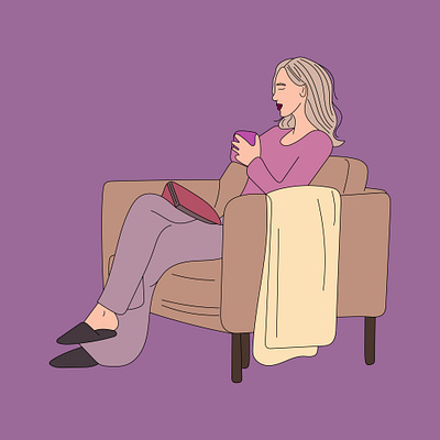 The girl is sitting in an armchair with a book app branding design graphic design illustration logo typography ui ux vector