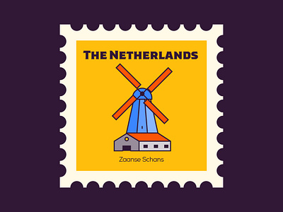 Zaanse Schans - The Netherlands design flat icon illustration line netherlands vector wind mill