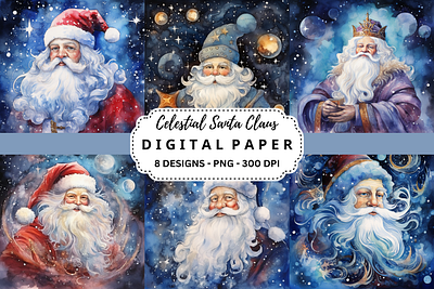 Celestial Santa Claus Digital Paper tumbler wrap