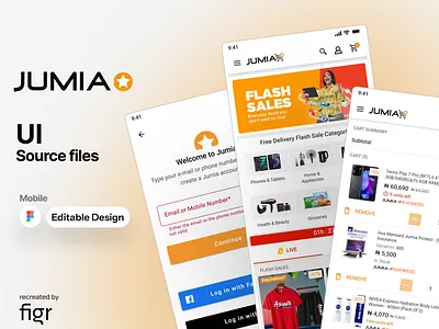 Jumia Mobile UI (Redesigned) ads african android buying cart design ecommerce editable figma free ios jumia kit landing page mobile app sales search shopping templates ui ux