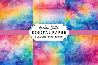 Rainbow Glitter Watercolor Background tumbler wrap