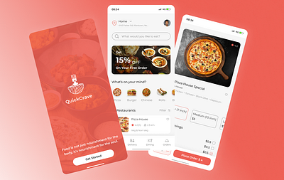 QuickCrave - Food Delivery App 🍽️📱 app appdesign design dribble dribbleshot food fooddelivery mobileapp mobiledesign ui uidesign
