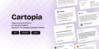 Cartopia: set of cards card card component cards comment comment card component design figma free landing page pack review review card set ui variant visual