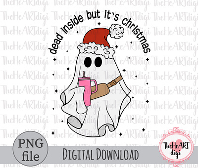 Dead Inside But It's Christmas Sublimation PNG Design bag belt bag christmas coffee cute ghost dead dead inside funny christmas ghost graphic design halloween illustration skull spooky stanley stanley tumbler sublimation sublimation png t shirt design tumbler