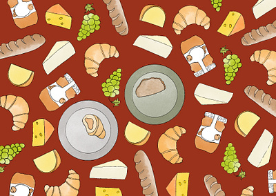 Typical French design digital drawing food illustration postcard