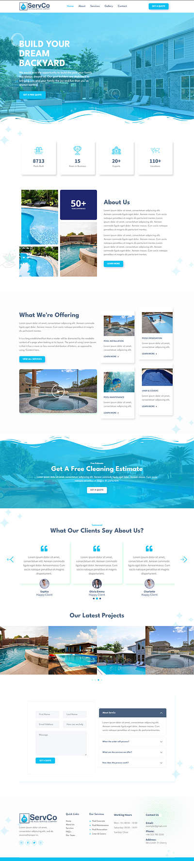 Pool Construction and Renovation website design for $250 elementor landing page landing page pool landing page swimming pool website design webdesign wordpress