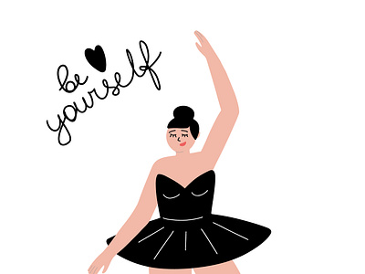 Ballerina - a dancing woman ballerina body positive character cute dancing girl graphic design hand drawn happy hobby love yourself over weight person plus size vector woman