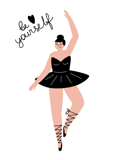 Ballerina - a dancing woman ballerina body positive character cute dancing girl graphic design hand drawn happy hobby love yourself over weight person plus size vector woman
