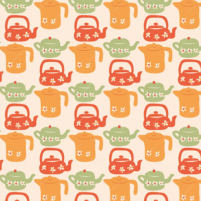 Vector seamless pattern of the kettles with different colors. cute graphic design pattern pot tea pot