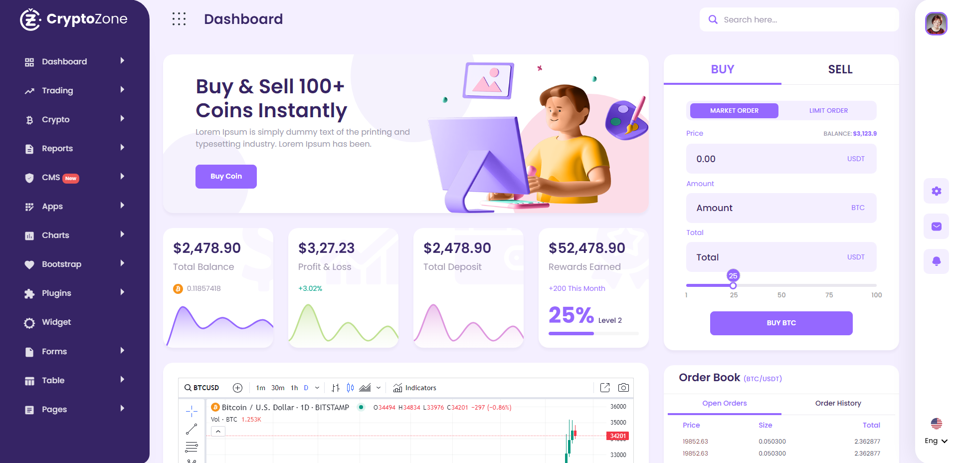 CryptoZone | Codeigniter Crypto Trading Admin Dashboard Template admin admin dashboard admin panel creative crypto dashboard design product design template ui uiux website