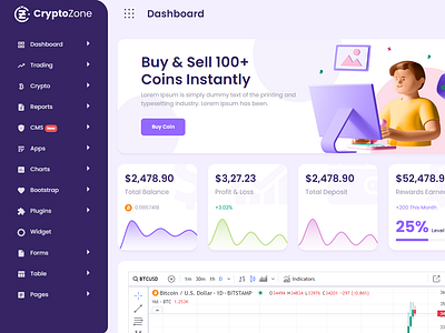 CryptoZone | Codeigniter Crypto Trading Admin Dashboard Template admin admin dashboard admin panel creative crypto dashboard design product design template ui uiux website