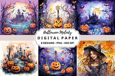 Halloween Melody Watercolor Background tumbler wrap