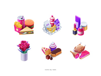 Icons cake flower food icon icons illustration isometric vector