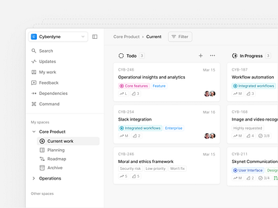 Kitemaker current work board board dashboard interface product design ui view