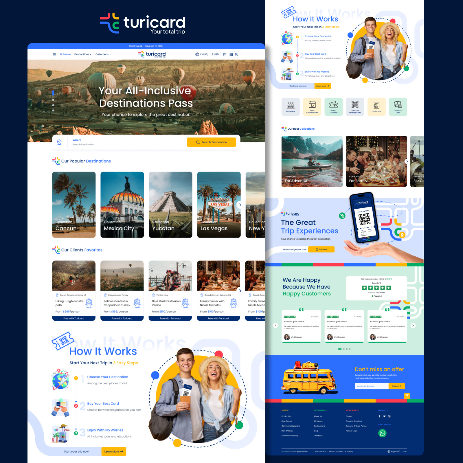 Turicard - Travel Agency Website UI design agency dailyui design system destination e commerce figma hospitality landing page mobile responsive travel agency ui website design website development