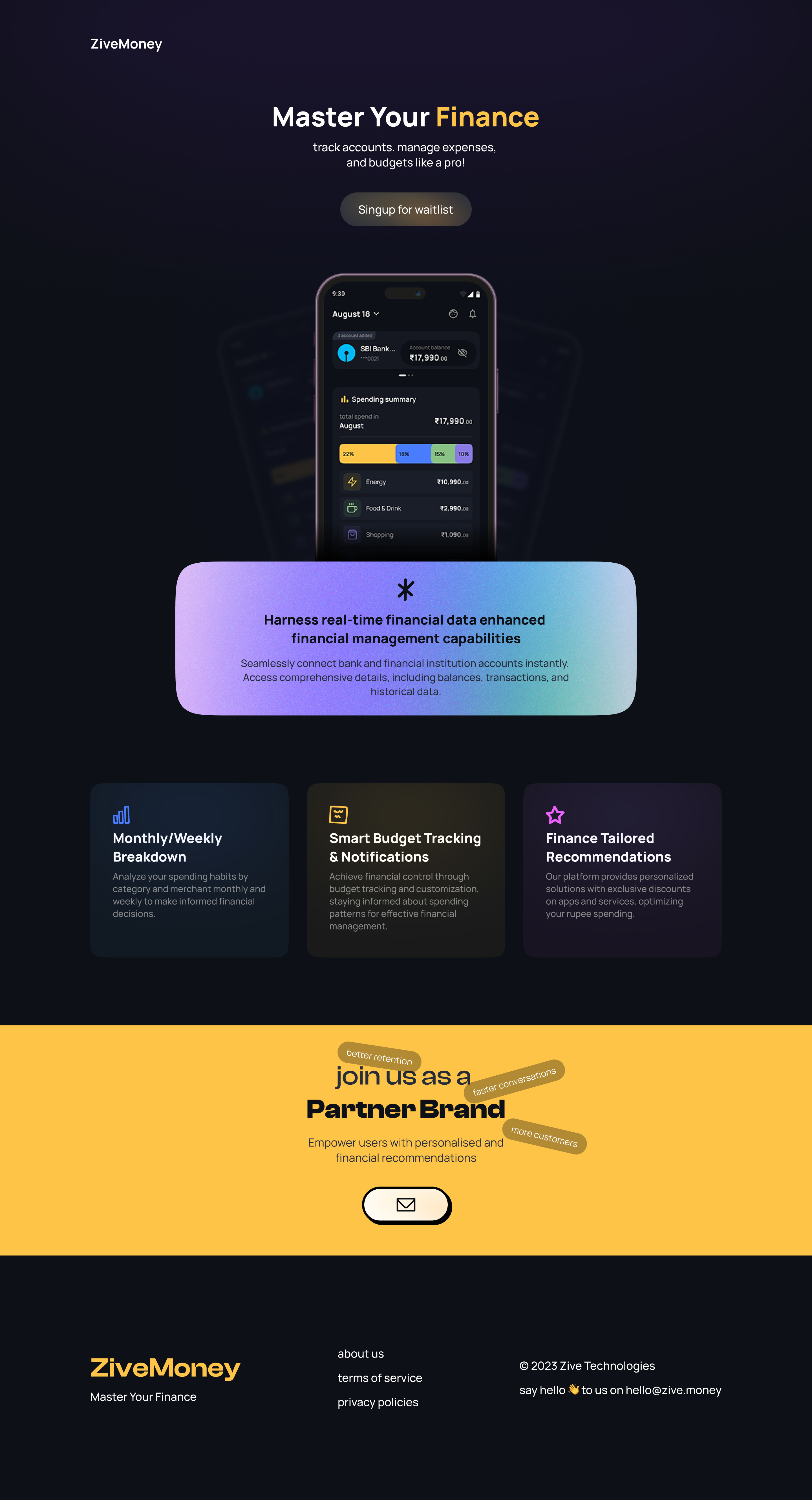 Zive.Money | Track your expenses like a pro! | Web Design expense website finance fintech landing page landing page design saas website uiux design website landing page