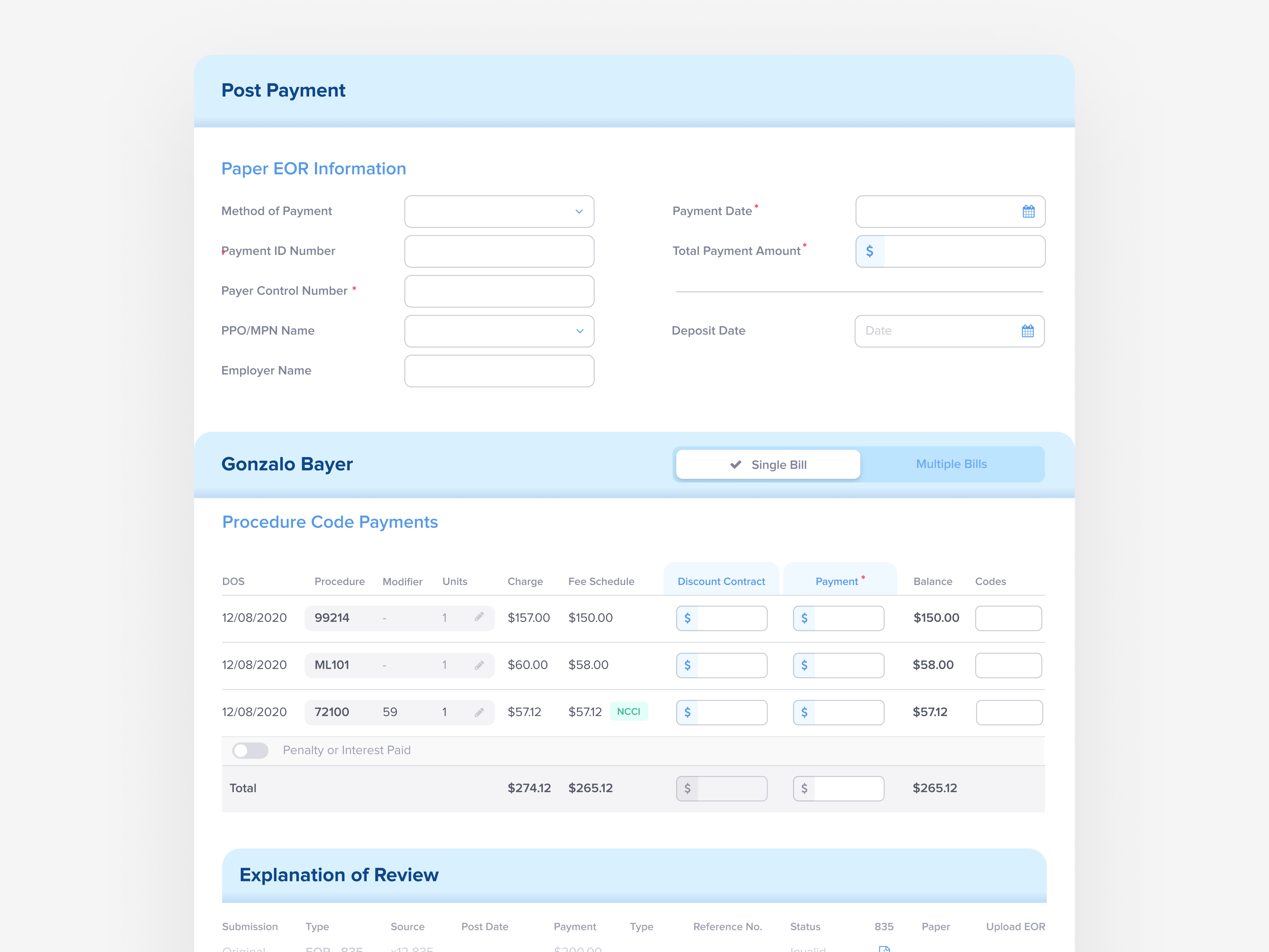 Daisybill - Post Payment accounting ebilling eor form design medical ui ux workers comp