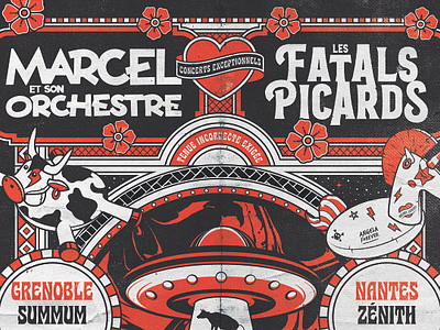 Megateuf Tour affiche concert fatals picards fun gigposter hauts de france herbie le gallodrome lille live marcel et son orchestre megateuf megateuf tour music musique nord punk rock rocknroll zenith