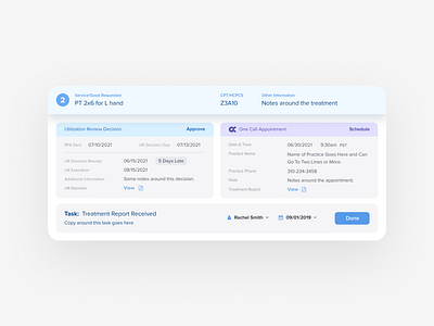 Daisybill - Treatment Status Cards cards daisybill medical patient product design status treatments ui ux