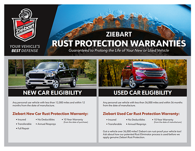 Rust Protection Warranties Sheet automotive branding corporate editing graphic design