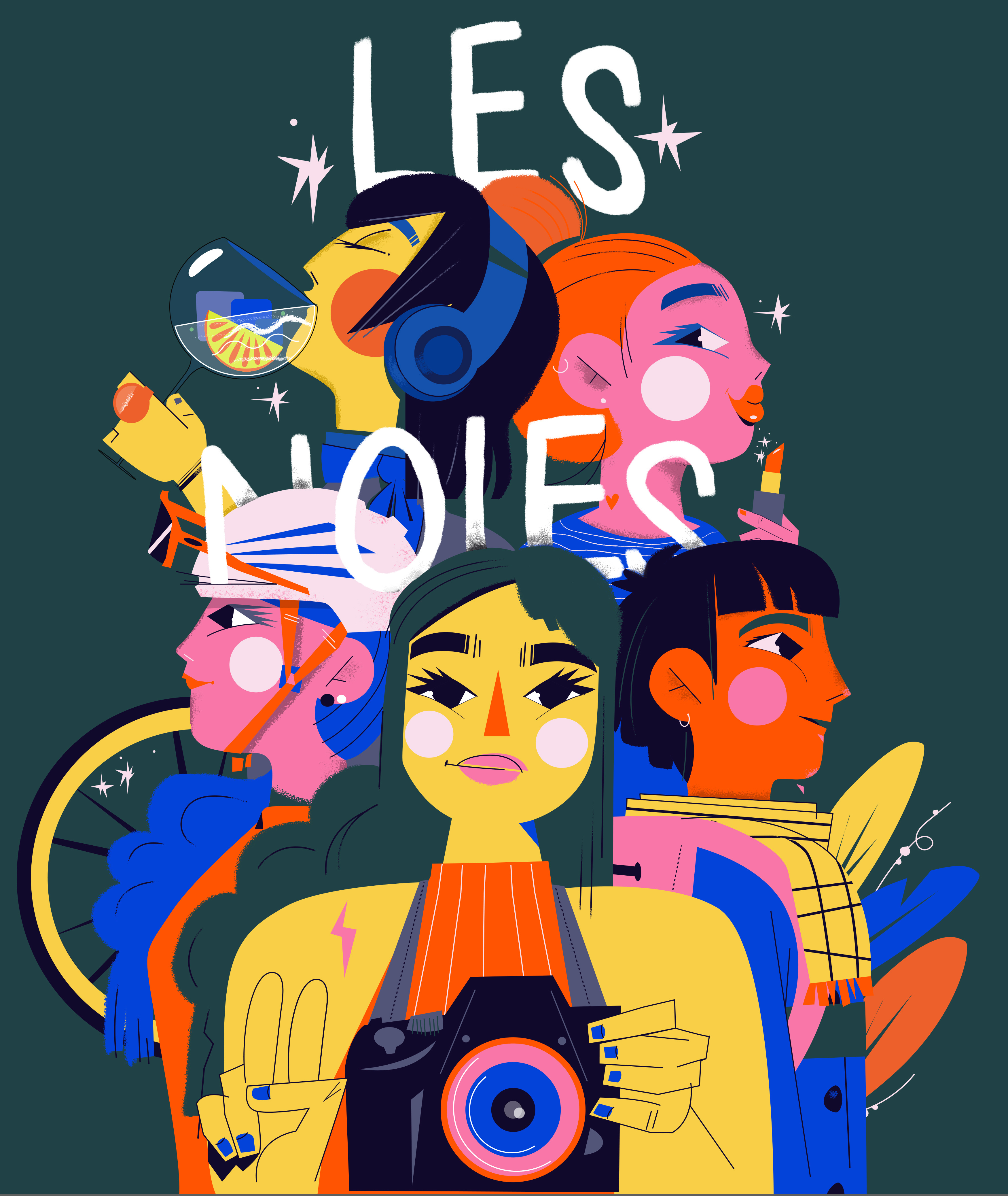 Les Noies color editorial friendship illustration modern retro