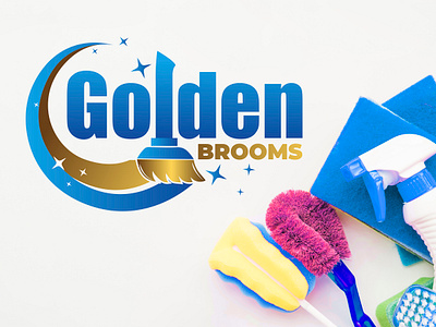 Golden Brooms Cleaning Service Logo | Cleaning Logo | DesignoFly brooms brooms logo clean logo brand cleaning logo cleaning service golden brooms