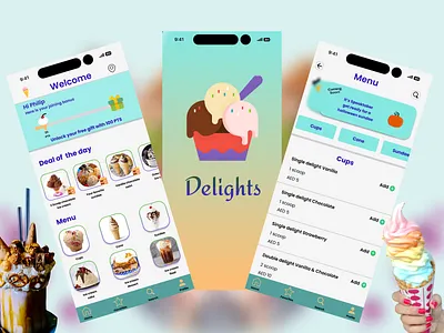 Ice cream delivery app app cones cups delivery app design ice cream ice cream cake ice cream delivery app ice cream float icecream interface mobile app scoop sundaes ui