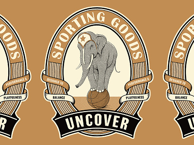 Uncover Sporting Goods badge elephant fashion graphic design halftone hotel illustration label logo packaging retro t shirt vintage
