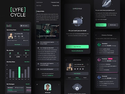 Lyfe Cycle - Cycling Classes App app design appointment bicycle bike biking biking class coach cycle cycling cycling class dark theme gym performance ride spinning sport training workout